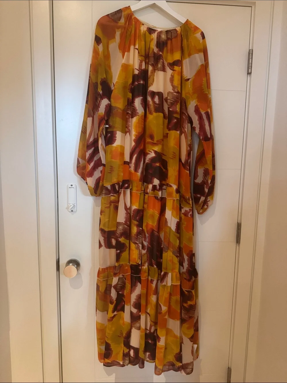 ASOS Mustard, Rust & Cream Abstract Tiered Maxi Dress